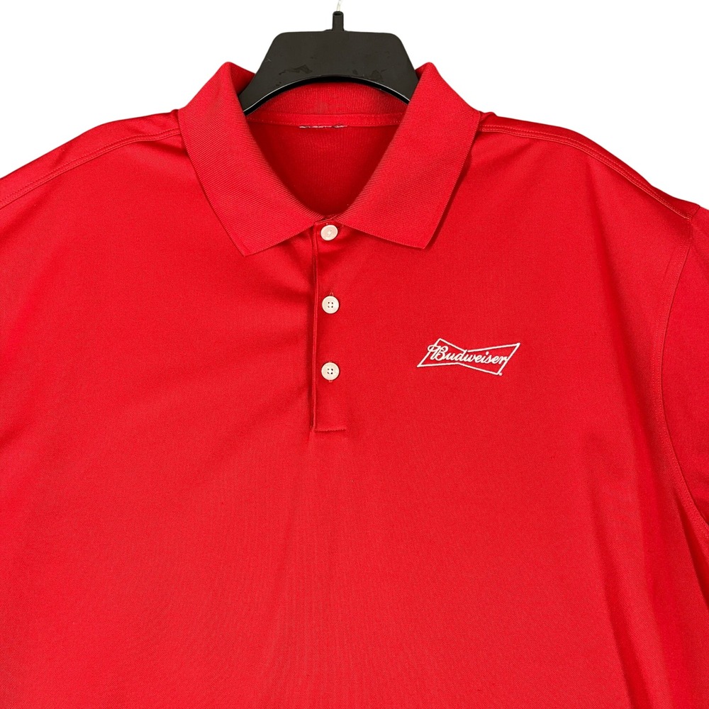 Nike‎ Budweiser Polo Shirt Men XL Red Polyester Performance Golf Casual Logo